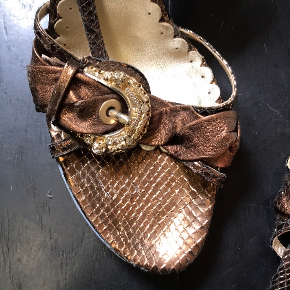 Stunning💛Italian Vintage Heels Snakeskin Bronze - Picture 3 of 10